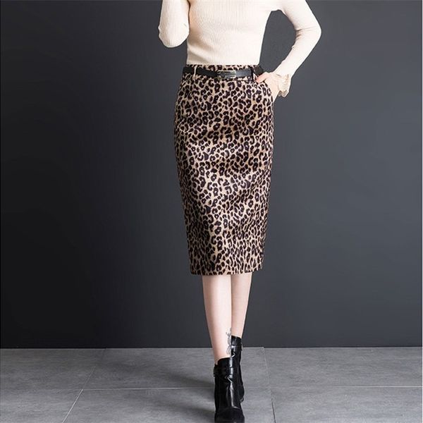 

women vintage leopard print straight skirt women high waist bodycon skirt female slim elegant workwear ladies office skirts, Black