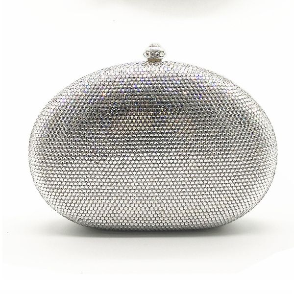 

2020 100% handmade silver bag full diamond crystal clutch party handbags luxury women's evening bag for wedding bridal clutches