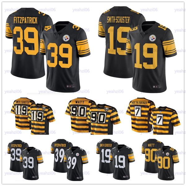 

Men 039 pitt burgh teeler 39 minkah fitzpatrick jer ey 19 juju mith chu ter 7 ben roethli berger t j watt nfl football jer ey, Black;red