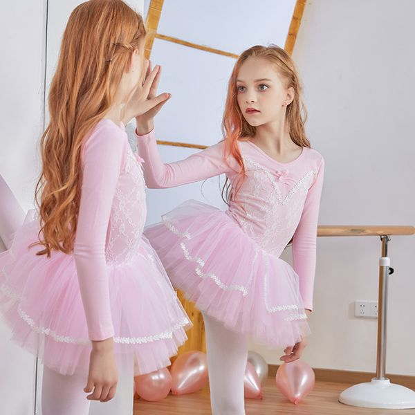 

ballet dress girls ballet tutu long sleeve dance dress leotards for girls child costume for dancing performance costume, Black;red