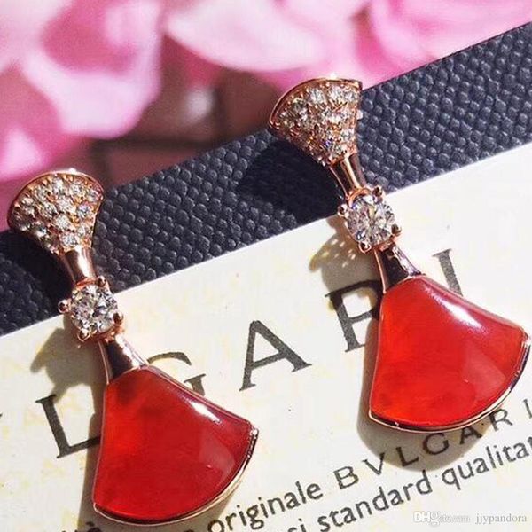 

fahmi 100% sterling silver series fan-shaped carnelian earrings women's glamour elegant party wedding original fan-shaped earrings