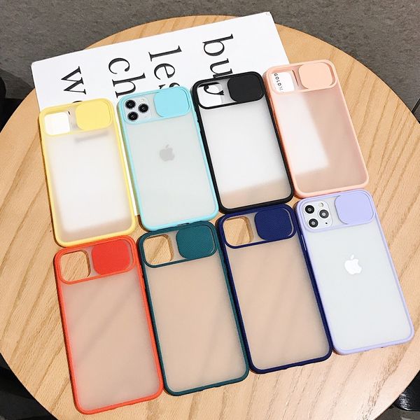 

slide camera lens protection hybrid pc+tpu shockproof phone case for iphone se 2020 11 pro max xs x xr max 6 7 8 plus clear matte cover