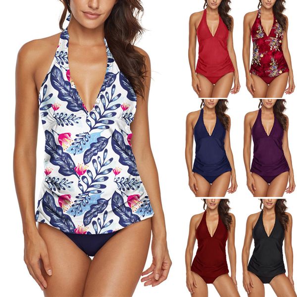 

women wrap ruched swimsuit v neckline halter summer beach bathing suit ed-shipping