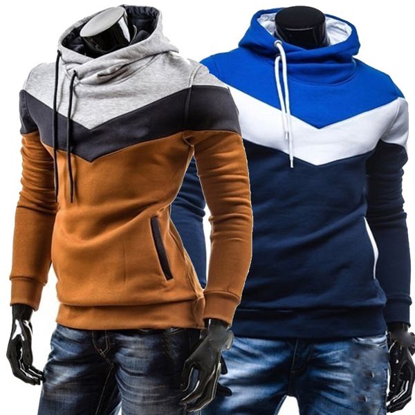 

2019 mens hoodies contrast color slim thickened fleece autumn and winter hoodies, Black
