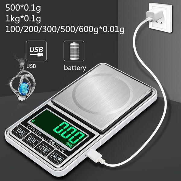 

100/ 200/300/500g/600 x 0.01g 500/1kgx0.1g mini portable usb charger electronic digital pocket jewelry scale balance pocket gram lcd display