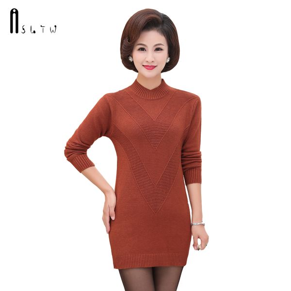 

asltw long sweater women new autumn spring high elasticity solid sweater casual o neck knitted dress, White