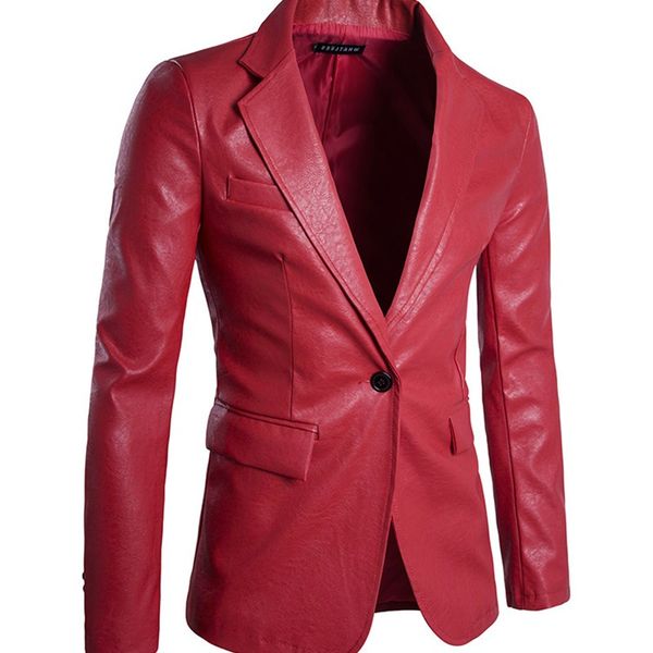 

мужские blazer куртка мужчины мягкая кожа pu высокого качества одной пуговицей куртки пальто верхней части мужской костюм марка одежды, Black