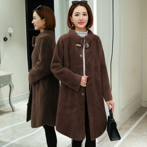 

2019 new mother's autumn and winter clothing imitation coat middle and old age westernized coat medium length #9969, Black