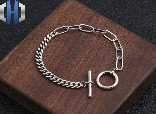 

s925 sterling silver vintage jewelry trend simple fashion thai silver ab chain ot buckle bracelet lady, Black