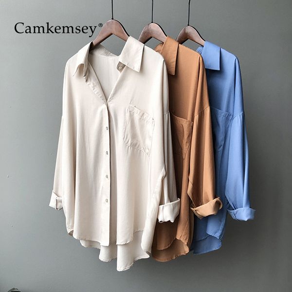 

camkemsey office lady leisure white shirts 2020 spring autumn turn down collar long sleeve loose boyfriend blouses