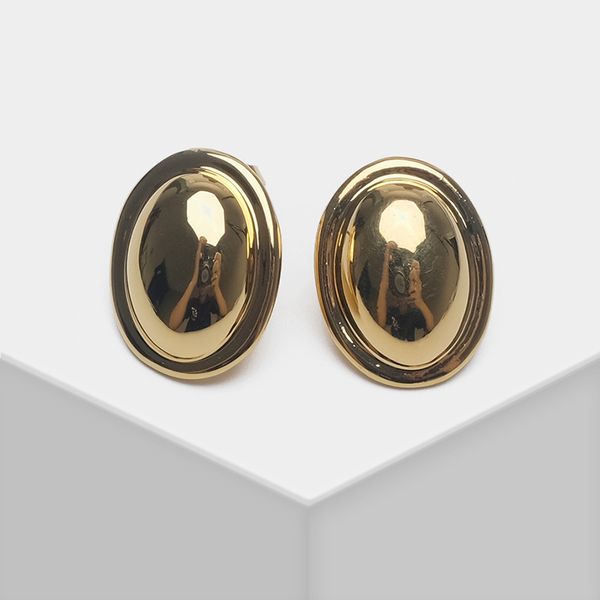 

amorita boutique vintage oval mirrored stud earrings, Golden;silver