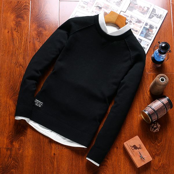 

2019 autumn o-neck mens sweater mens long sleeve sweter multicolor 100%cotton casual brand knitted clothes formal mens sweaters, White;black