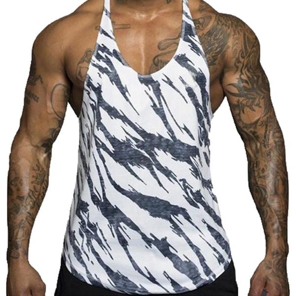 

gym men muscle sleeveless tank tee shirt bodybuilding sport fitness vest stringer camo tee, White;black