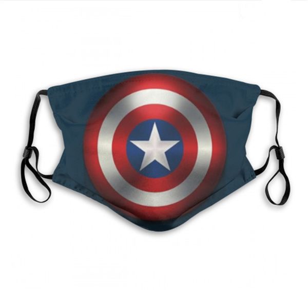 

captain america washable adjustable reusable 2 carbon filters safety assembly outdoor sports dust proof breathable designer face mask print
