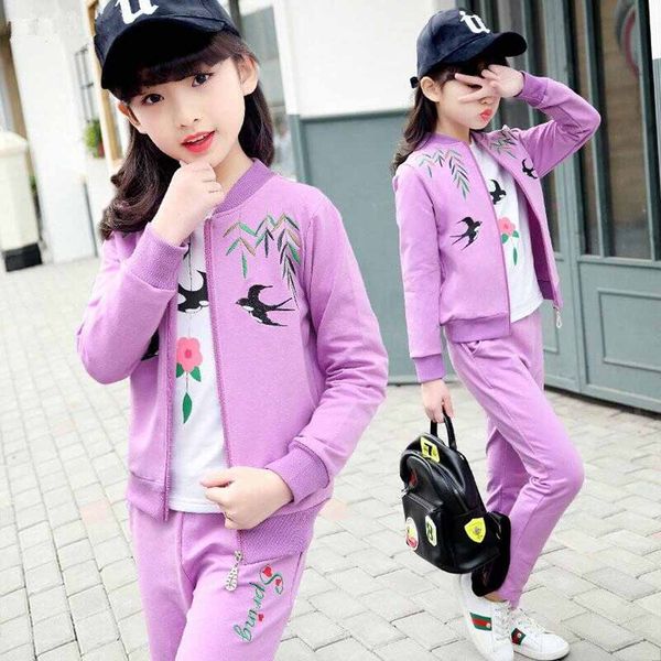 

floral kids tracksuit spring autumn girls sport suits zipper coats+pants clothes sets children clothing set teenager costumes, White