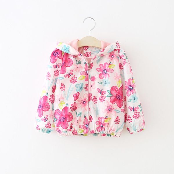 

girls coats and jackets kids autumn children for girls clothes cartoon flowers print outerwear hooded kids clothes 1-5t, Black