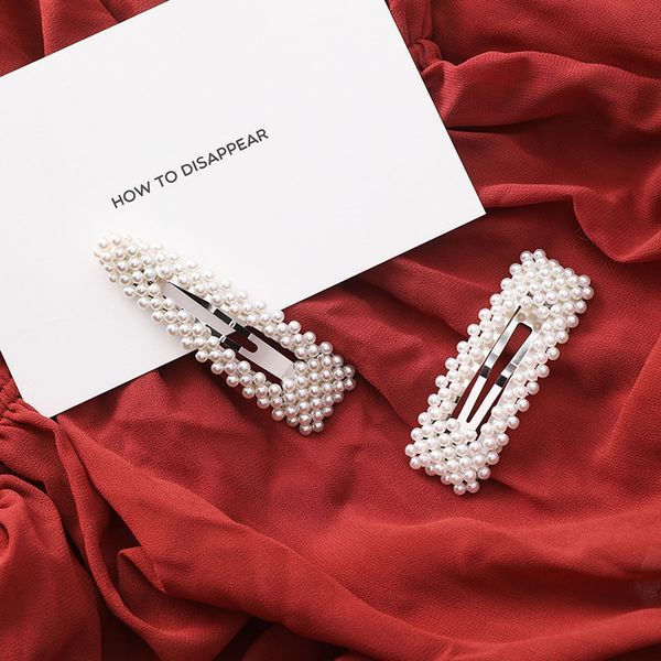 

2018 korean temperament simulated pearl bead elegant hair pins square simple trendy hair clips sweet barrettes jewelry, Golden;white