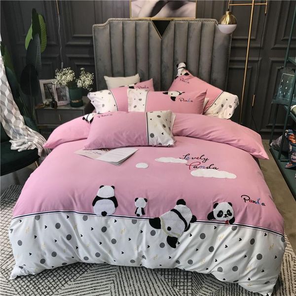 

100% хлопок прекрасные panda шлифовка комплект постельных принадлежностей мягкий теплый пододеяльник комплекты простыня наволочки  king