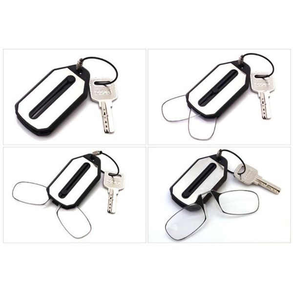 

mini pocket foldable clip nose reading glasses keychain black frame for readers, Silver