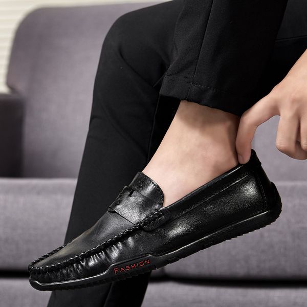 

loafers leather men casual shoes summer breathable soft driving shoes outdoor fashion men's handmade chaussure homme moccasins, Black