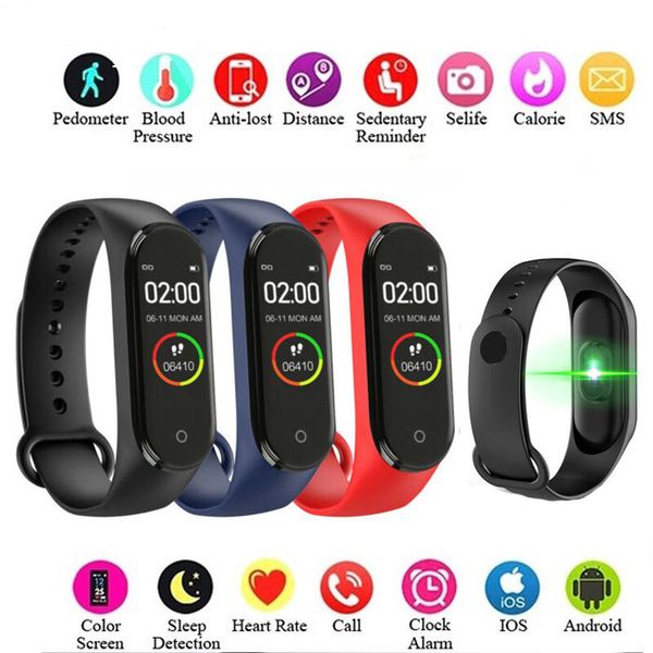 

new m4 smart sports fitness bracelet heart rate blood pressure monitoring waterproof bluetooth bracelet men support android ios, Slivery;brown