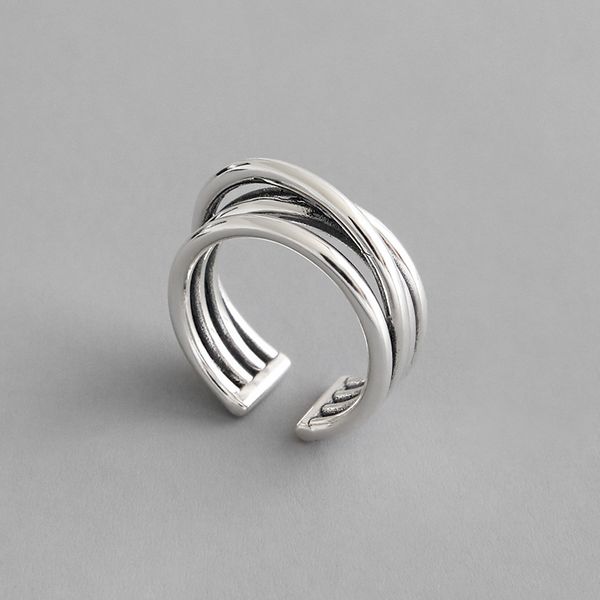 

retro authentic s925 sterling silver fine jewelry knot love winding lines wider ring adjust tlj785, Golden;silver