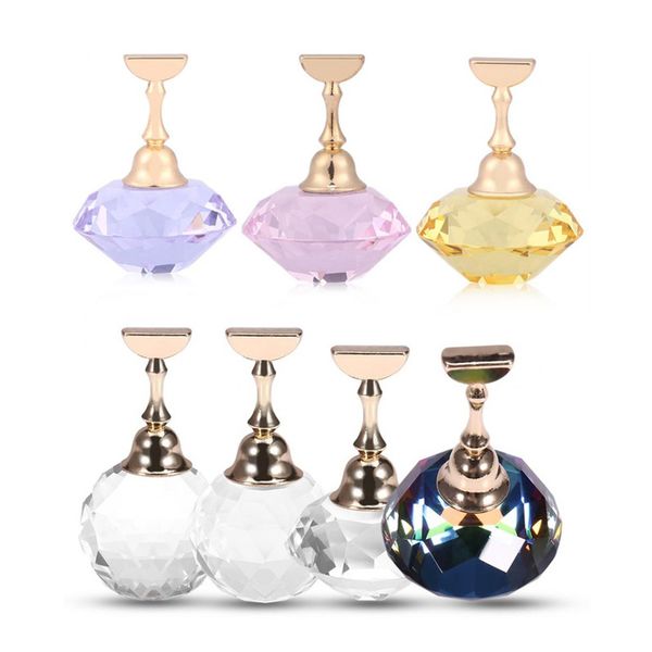 

magnetic false nail tip practice stand base alloy crystal nail art display showing shelf manicure tool, Silver