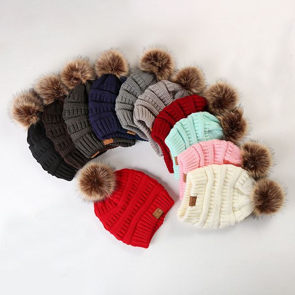 

warming and thickening in autumn and winter without fleece knitted horsetail and ball wool cap, Blue;gray