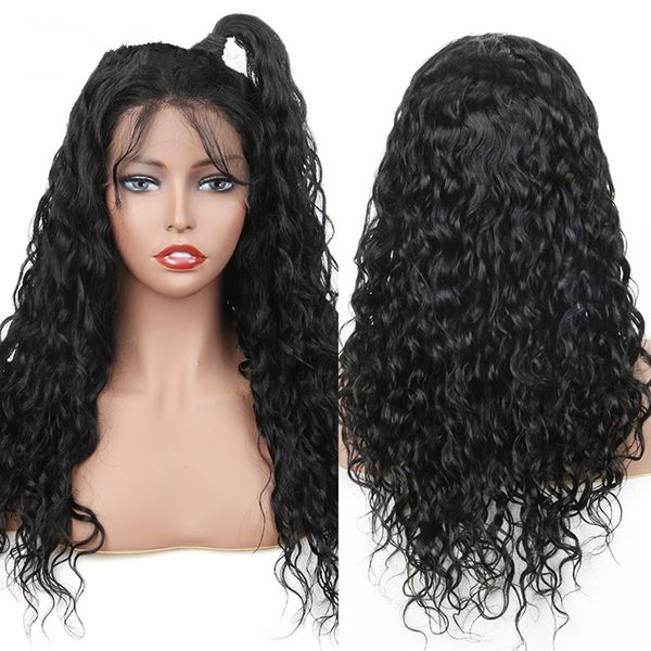 Water Wave Lace Front Human Hair Wigs For Women Black Bleach Knots