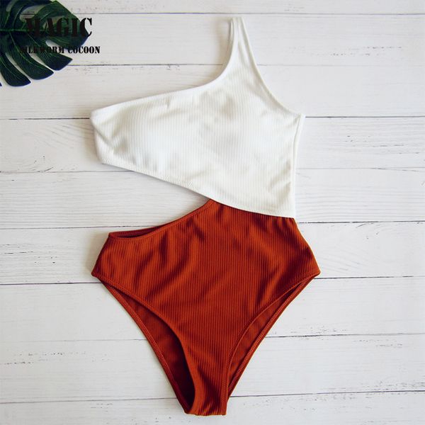 

новый женский одно плечо цвет stitchingsexy бикини талии высокого купальники summer beach tankini 2019 бикини, White;black