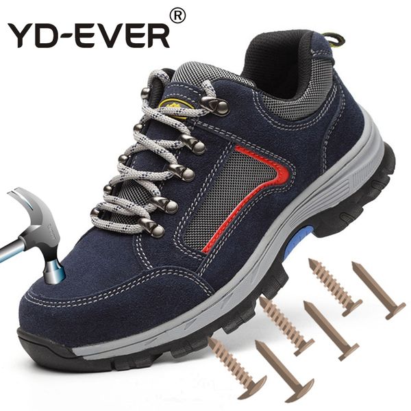 

yd-ever men work safety shoes vintage mesh breathable steel toe cap winter warm fur boots labor insurance puncture proof casual, Black