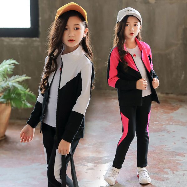 

girls clothing set children 2019 spring autumn sports suit long sleeve girls tracksuits for kids clothes 4 6 8 10 12 13 years, White