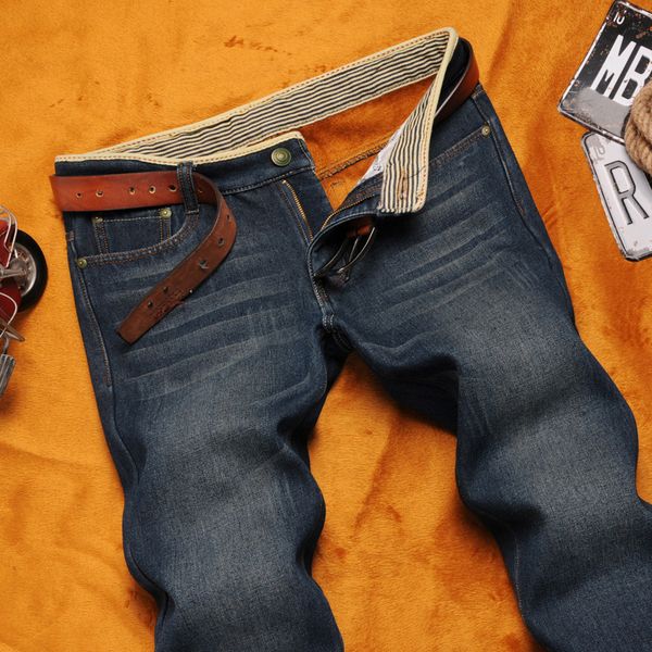 

autumn and winter new style slim fit men's jeans plus velvet large size cowboy pants cargo foot, Blue