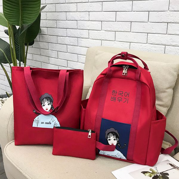 

2019 fashion women backpack 3 pcs new solid color cute pattern knapsack sets school bag for teenage girls backpack women