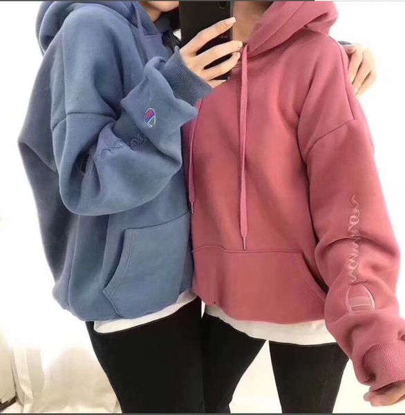 

fashion women mens plus velvet hooded sweater student cotton stand collar coat letter embroidery sport sweatshirt yk1125, Black