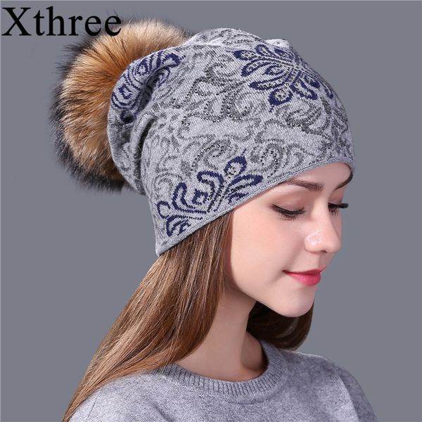 

xthree китай буле и белый стиль шерсти вязаный шлем зимы для женщин beanie skullies теплый женский гравитация falls cap gorros y200102, Blue;gray