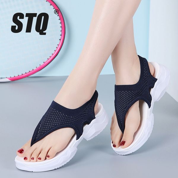 

stq 2020 women sandals female flip flops woman summer wedge comfort home ladies slippers flat slippers women sandalias 7753, Black