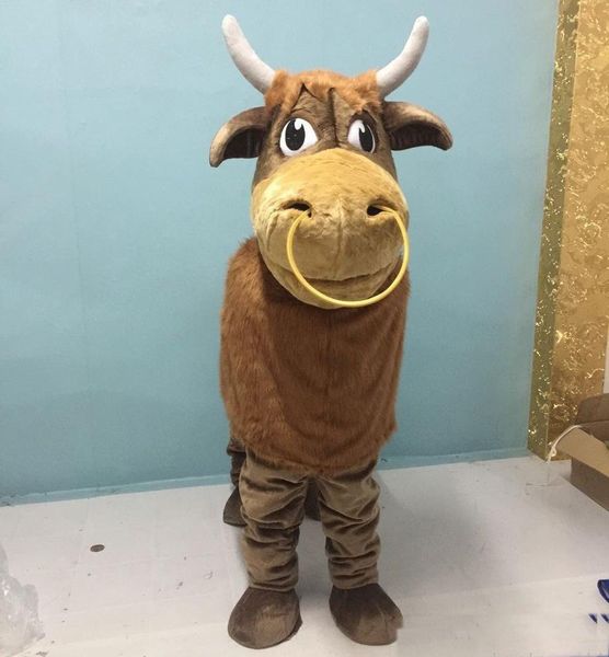 

2019 brown colour cow mascot costume for 2 persons to wear for sale, Red;yellow