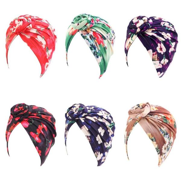 

women stretch chemo cap muslim hair loss turban headwrap hat flower printed bonnet cover knot beanies skullies islamic new, Blue;gray