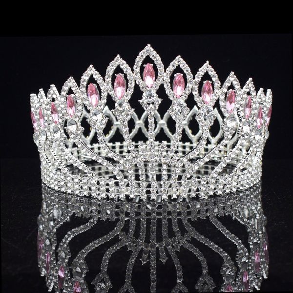 

queen king wedding bridal tiaras and crowns pink crystal silver bride headpiece women diadem wedding hair jewelry accessories, Golden;white