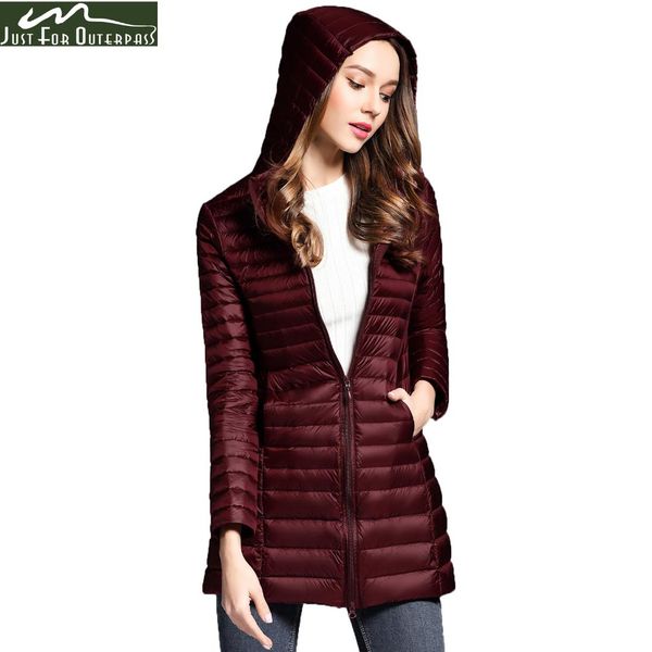 

2019 women autumn winter long hooded coat 90 white duck down jacket female overcoat ultra light down warm plus size parkas, Black