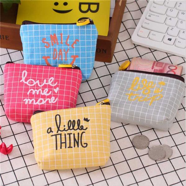 

women's coin purse creative simple canvas creative lattice smile coin purse colorful cartoon zipper card bag key case 2020 new, White