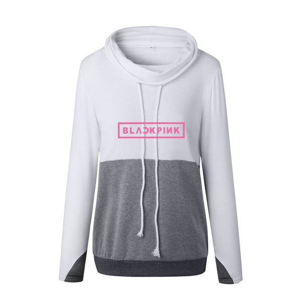 

new fashion kpop patchwork hoodie blackpink sweatshirt pullovers women long sleeve hip hop k streetwear hooded hoody, Black