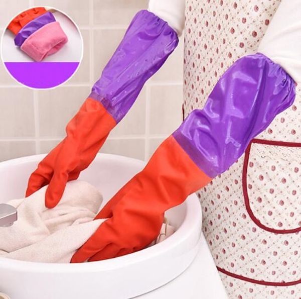 Guanti per lavare i piatti in peluche addensati in gomma invernale da bucato in gomma da cucina in plastica per lavare i piatti domestici impermeabili e durevoli