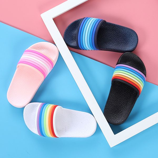 

rainbow children summer beach slipper toddler girl garden sandals boy indoor home flip flops kids fashion outdoor barefoot shoes, Black;grey