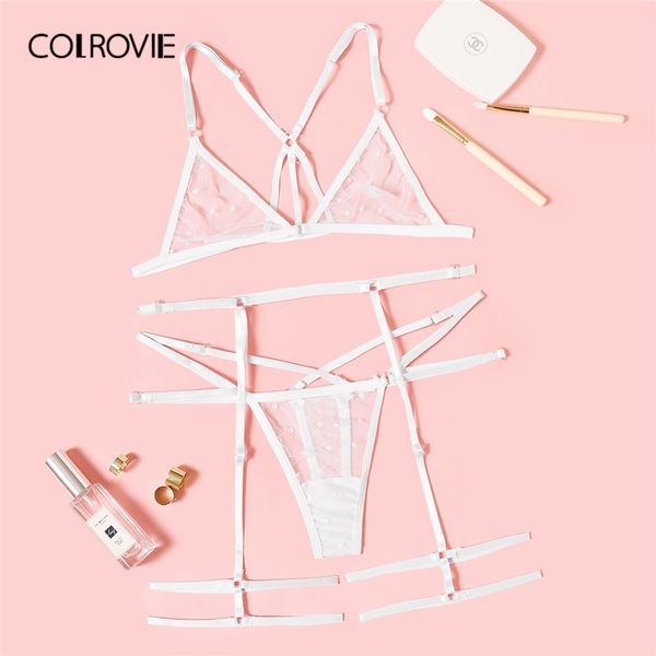 

colrovie white lace harness sheer подвязки белье установить 2019 сексуальные женщины в горошек беспроводной стринги v-strings нижнее белье б, Red;black