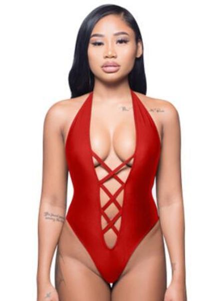 

bikini solid color bandage lace up halter women one piece, White;black