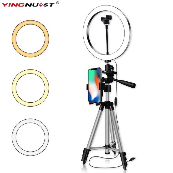

6/8/10'' dimmable led ring light camera tripod stand kit with phone holder for youtube video makeup live stream selfie ring lamp
