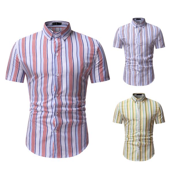 

men's casual shirts stripe business shirt short sleeve, White;black