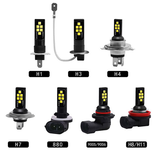 

2pcs h1 led fog light h3 h4 h7 h11 car foglight led 880 9005 9006 3030 chips car reserve lamps auto brake light canbus